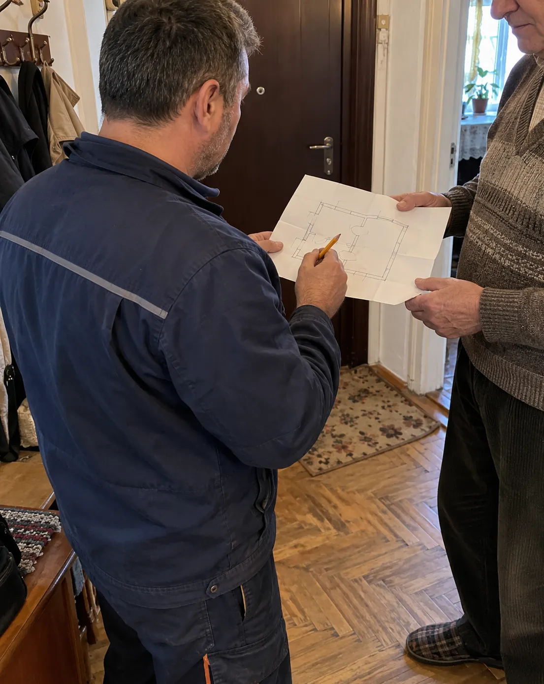 Electrician București discutând lucrarea cu proprietarul